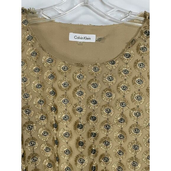 Calvin Klein Womens Blouse Embellished Circle Quarter Sleeve Brown Small - Picture 9 of 10
